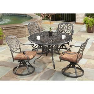 Home Styles Floral Blossom 48 in. Round 5 Piece Swivel Patio Dining Set with Burnt Sierra Leaf Cushions 5558 325