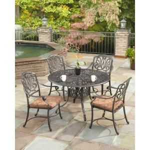 Home Styles Floral Blossom 42 in. Round 5 Piece Stationary Patio Dining Set with Burnt Sierra Leaf Cushions 5558 308
