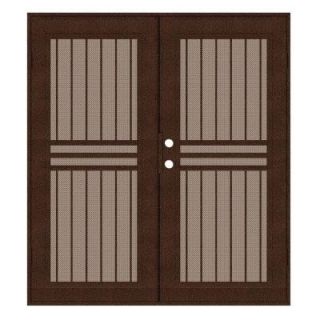 Unique Home Designs Plain Bar 60 in. x 80 in. Copper Left Hand Surface Mount Aluminum Security Door with Desert Sand Perforated Screen 1S1001JL1CCP3A