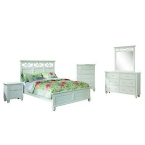 HomeSullivan La Rochelle White Queen Size Bed, Nightstand, Dresser, Mirror and Chest Set 402119W 1[5PC]