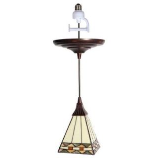 Worth Home Products 1 Light Antique Bronze Instant Pendant Light Conversion Kit with Tiffany Style Glass Shade PKN 5030