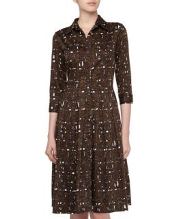 Audrey Abstract Checked Print Shirtdress, Sepia