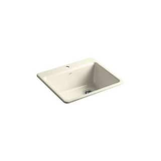 KOHLER Riverby Top Mount Cast Iron 25x22x9 5/8 1 Hole Single Bowl Kitchen Sink in Cane Sugar K 5872 1A1 FD