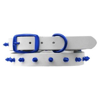 Platinum Pets White Genuine Leather Dog Collar with Spikes   Blue (11   15)