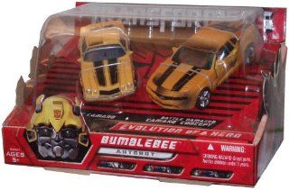 Transformers Year 2007 Movie Series Exclusive 2 Pack Deluxe Class 6 Inch Tall Robot Action Figure Collectible Set   Evolution of a Hero with Classic Camaro Bumblebee and Battle Damaged Camaro Concept Bumblebee: Toys & Games