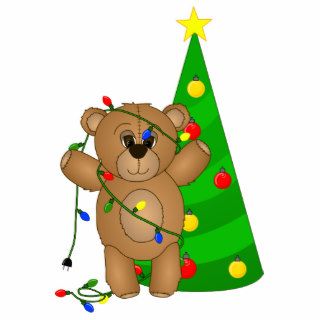 Funny Teddy Bear Tangled in Christmas Lights Photo Cut Out