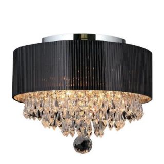 Worldwide Lighting Gatsby Collection 3 Light Crystal and Chrome Ceiling Light with Black Shade W33137C12