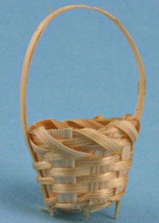 Dollhouse Miniature Straw Basket with Handle: Toys & Games