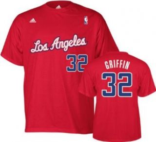 Mens Los Angeles Clippers #32 Blake Griffin Red Name & Number Tshirt   2XL: Clothing