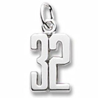 Number 32 Charm In Sterling Silver, Charms for Bracelets and Necklaces: Jewelry