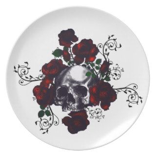 Skull and Roses Tattoo Style Goth Art Dinner Plates