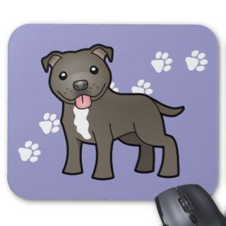 Cartoon Pit Bull / Staffie (blue and white) Mousepads