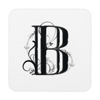 Black and White Floral Typeface  – Letter B Coaster
