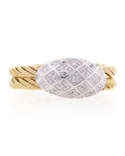 Yellow PVD Cable and Oval Diamond Pave Ring, Size 6.5