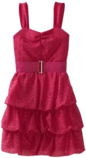 Amy Byer Girls 7 16 Crochet Lace Sleeveless Belted Triple Bubble Dress, Fuchsia, 10: Clothing