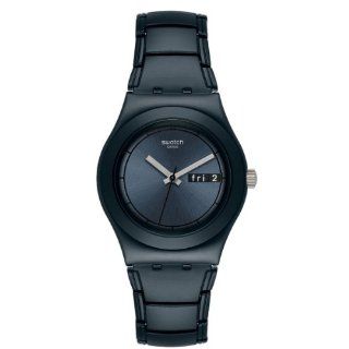 Swatch YLB7000AG black thought black dial aluminum band women watch NEW: Watches