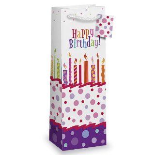 Happy Birthday Single Wine Bottle Gift Bag w/ Soft Rope Handles and Matching Gift Tag: Kitchen & Dining