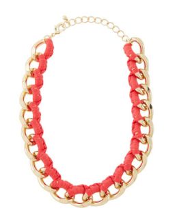 Knot Threaded Chain Wrap Necklace, Neon Pink