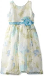 Jayne Copeland Girls 7 16 Floral Watercolor Print Dress With Flower Detail, Light Blue, 12: Clothing