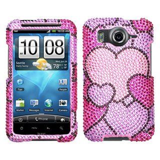 HTC AT&T ANDROID INSPIRE 4G HARD PLASTIC CRYSTAL DIAMOND SPARKLE RHINESTONE BLING DESIGN LAVANDER PURPLE PINK HOT PINK PACKED HEARTS SNAP ON CASE COVER 