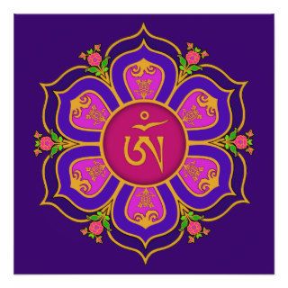 Tibetan Om Symbol in Lotus Throne Mandala Invites