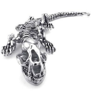 KONOV Jewelry Mens Stainless Steel Bracelet, Gothic Dinosaur Skull Skeleton, Silver: Jewelry