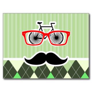 Funny Mustache; Green Argyle Postcard