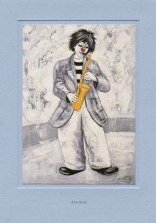 Artoz Kunstkarte Knutti: Clown mit Saxophon, Format A5, ein Set besteht aus Einlegeblatt, Kuvert und Karte   verpackt zu 6 Sets   Preis für 6 Sets: Bürobedarf & Schreibwaren