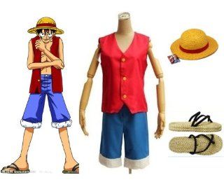 One Piece Monkey D. Ruffy Cosplay Ver 1st Kostüm Kombination, Größe L :(Höhe 166 172cm, Gewicht 60 70 kg): Spielzeug