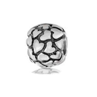 Sterling Silver Love Hearts Charm Bead, Fits Pandora Bracelets and Necklaces. Jewelry