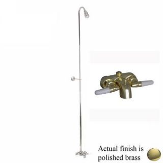 Pegasus 2 Handle Claw Foot Tub Diverter Faucet without Hand Shower with Riser and Plastic Showerhead in Polished Brass 4195 PB