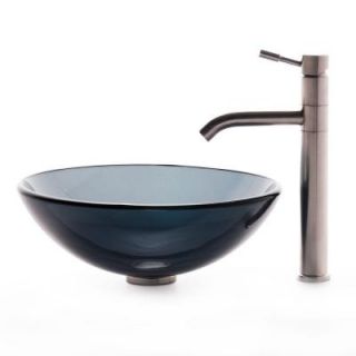 KRAUS Vessel Sink in Clear Glass Black with Aldo Faucet in Stainless Steel C GV 104 12mm 2180