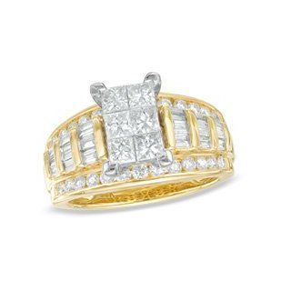 2 CT. T.W. Princess Cut Composite Diamond Engagement Ring in 14K Gold: Jewelry