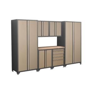 NewAge Products Pro Series 10 ft. 8 in. Wide 7 Piece Welded Steel Taupe Cabinet Set 33607