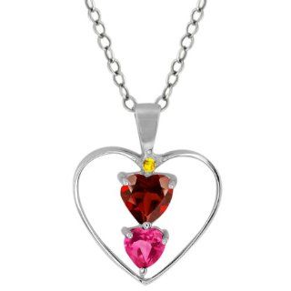 0.94 Ct Heart Shape Red Garnet Pink Mystic Topaz 18K White Gold Pendant: Jewelry
