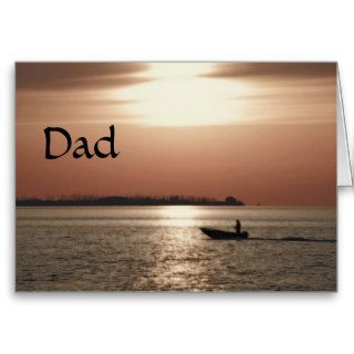 Dad's Birthday, man fishing in boat in sunset Greeting Cards