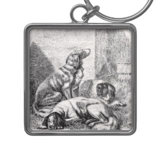 Vintage Spaniel Dogs 1800s Spaniels Illustration Keychain