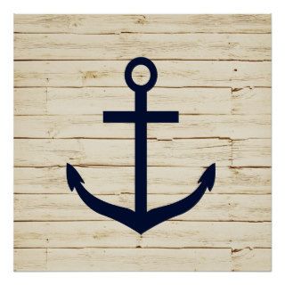 Rustic White Wood with Anchor Print
