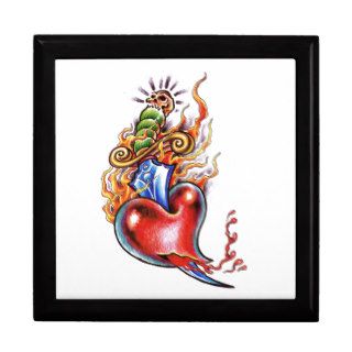Cool Heart and Dagger in Flames tattoo Keepsake Box