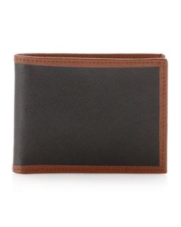Contrast Trim Saffiano Wallet, Black
