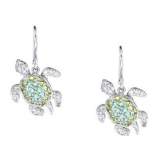 Sterling Silver Green CZ Turtle Earrings: Jewelry