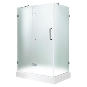 Vigo 32 3/8 in. x 48 1/8 in. x 79 1/4 in. Frameless Pivot Shower Door in Chrome with Frosted Glass with Left Base VG6011CHMT48WL