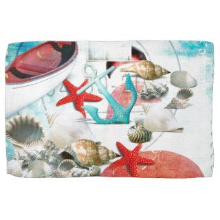 Nautical Seashells Anchor Starfish Beach Theme Kitchen Towels