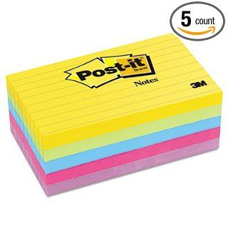 Post it Notes Ultra Color Notes, 3 x 5, Lined, Five Colors, 5 100 Sheets Pads/Pack