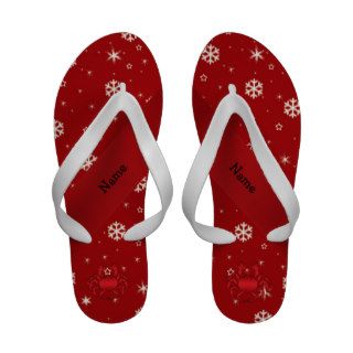 Personalized name crab red snowflakes Flip Flops