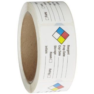 Roll Products 163 0014 Litho Removable Adhesive HMIG Label with 4 Color Imprint, Reagent Name (with blank), 2 1/2" Length x 1 1/2" Width, for Identifying and Marking, White (Roll of 250): Industrial & Scientific