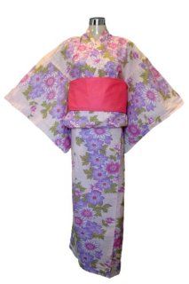myKimono Traditional Japanese Kimono Robe Yukata 189(purple flower)with Obi Belt: Toys & Games