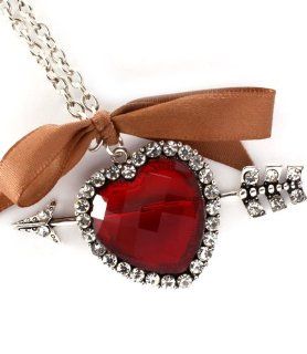 Fashion Jewelry ~ Red Heart with Arrow Pendant Accented with Clear Crystals Necklace (Style AGMN13553RDRED MWR): Jewelry