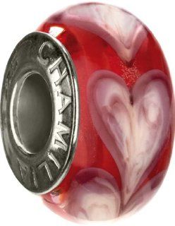 Authentic Chamilia Murano Glass Charm "Red Row of Hearts" OB 198: Jewelry