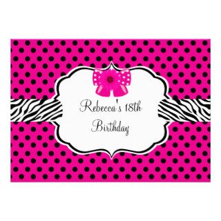 18th Birthday Party Pink Spot Zebra Pink Flower Custom Invitations